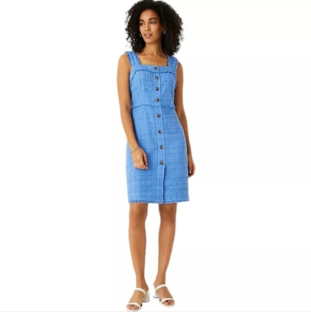 Ann Taylor Periwinkle Sleeveless Tweed Dress Size 12 Blue Lapis NEW NWT Preppy